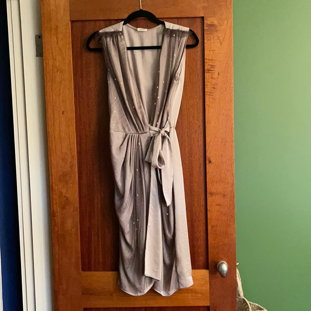 L’Agence wrap dress with net overlay